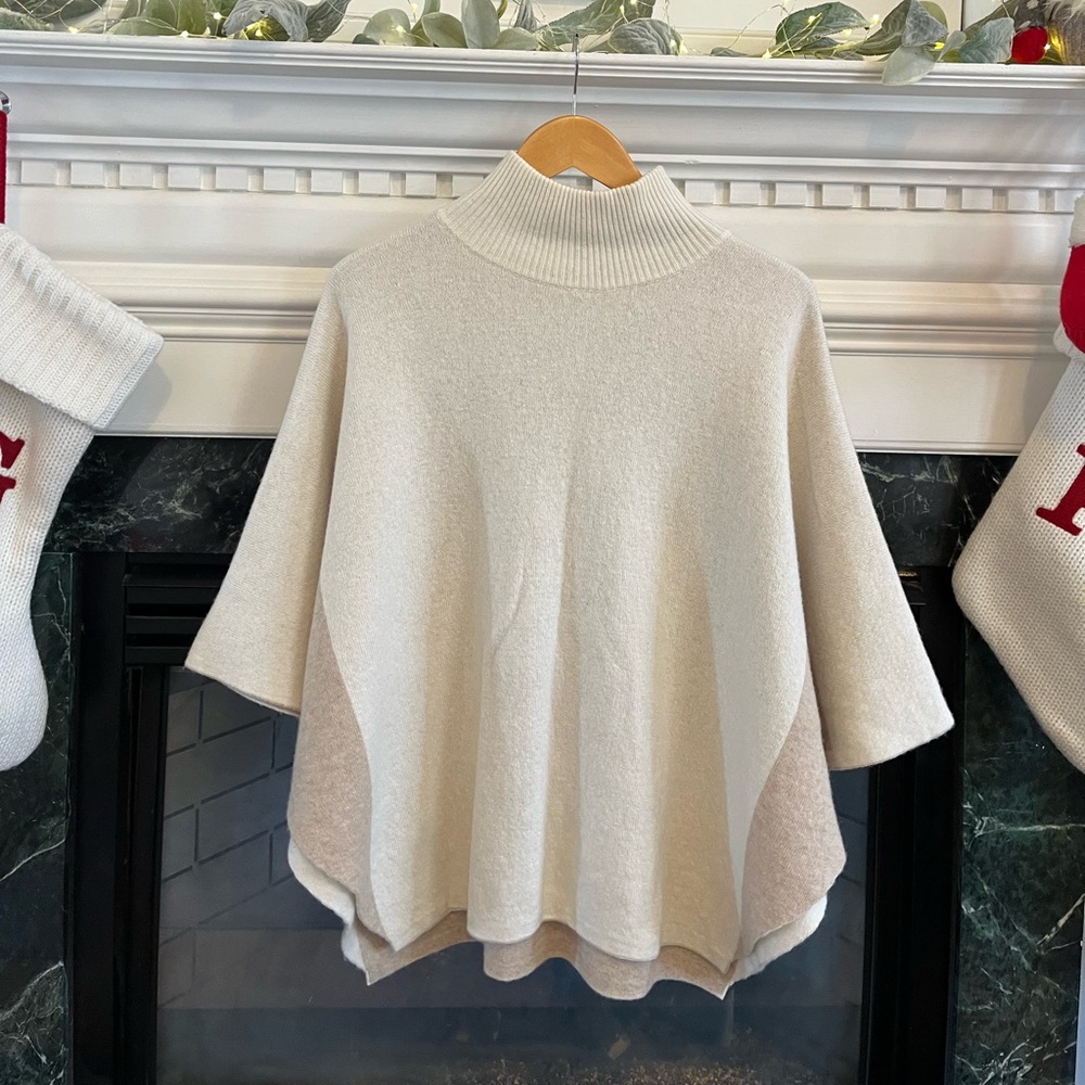 Cream & tan colorblock sweater poncho.  One size.  Worn only once.
